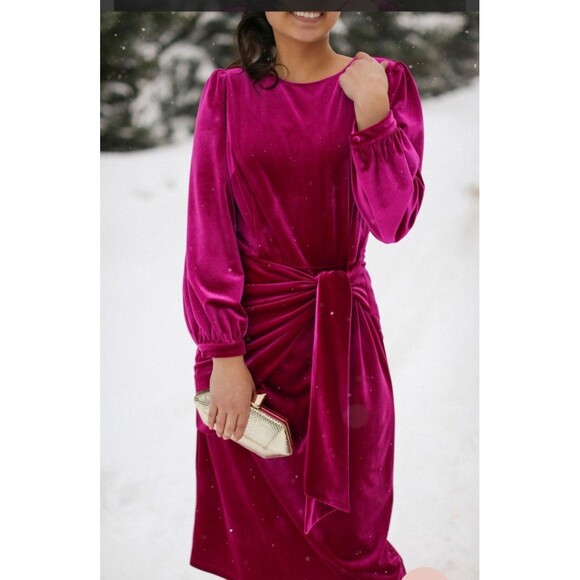 Dainty Jewells Dresses & Skirts - Dainty Jewells Dress Faux Wrap 2XL Hot Pink Velvet NWT Holiday Modest Occasion